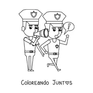 Imagen para colorear de dos policías trabajando en equipo