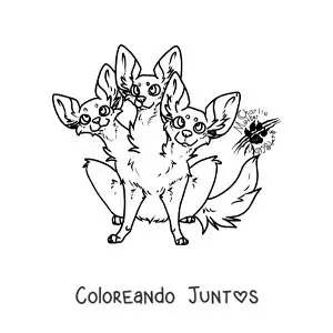 Imagen para colorear de chihuahua de tres cabezas animado