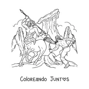 Imagen para colorear de centauro guerrero en un combate