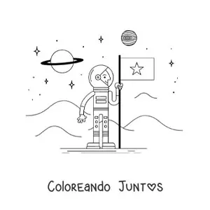 Imagen para colorear de un astronauta con un bandera en Marte