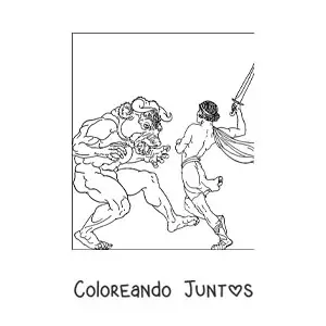 Imagen para colorear de teseo derrotando al Minotauro