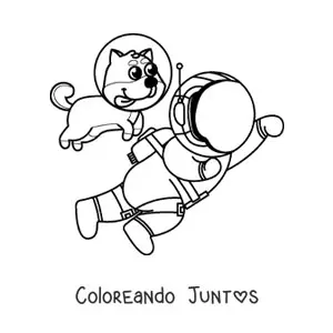 Imagen para colorear de un perro con casco espacial junto a un astronauta animado