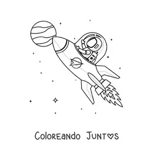 Imagen para colorear de un astronauta piloteando una nave espacial