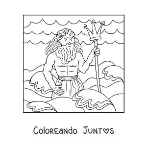 Imagen para colorear del dios Poseidón en el mar animado