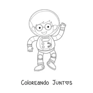 Imagen para colorear de un niño astronauta saludando