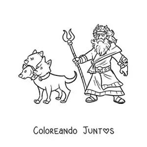 Imagen para colorear del dios Hades animado con su perro Cerbero
