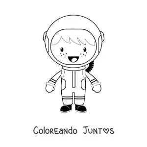 Imagen para colorear de un niño astronauta sonriente animado