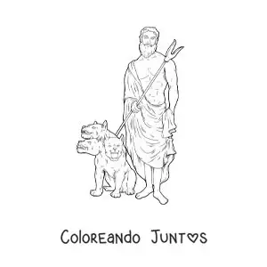 Imagen para colorear de Hades realista con su perro de tres cabezas Cerbero