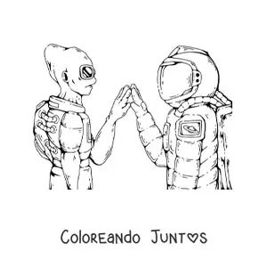 Imagen para colorear de un astronauta y un alienígena