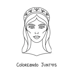 Imagen para colorear del rostro de Hera la diosa griega con su corona