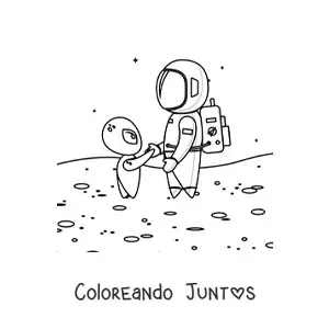 Imagen para colorear de un astronauta y un marciano en la superficie de marte
