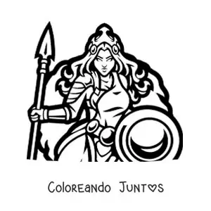 Imagen para colorear de Atenea con su escudo y armadura