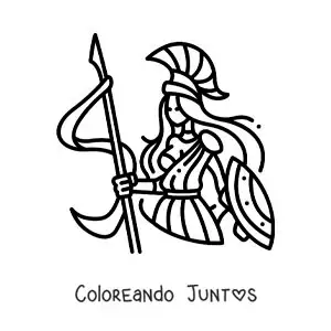 Imagen para colorear de la diosa Atenea animada con su casco y escudo