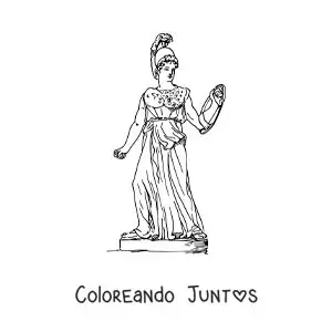 Imagen para colorear de estatua de la diosa griega Atenea realista con su escudo