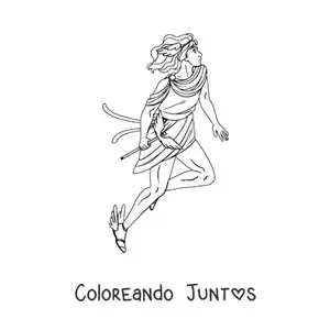 Imagen para colorear del dios griego Hermes animado volando con sus zapatillas aladas
