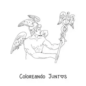 Imagen para colorear del dios mensajero Hermes realista sosteniendo su bastón