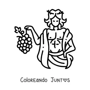 Imagen para colorear de Dionisio animado fácil con un racimo de uvas