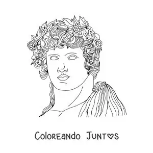 Imagen para colorear de estatua del rostro de Dionisio con su corona de hojas