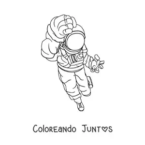 Imagen para colorear de un astronauta en traje espacial con pose de lucha