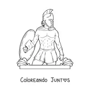 Imagen para colorear de Ares el dios griego realista con su casco y escudo