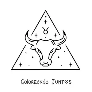 Imagen para colorear de toro del signo tauro con su símbolo y estrellas