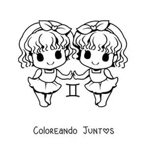 Imagen para colorear de gemelas del signo géminis kawaii animadas