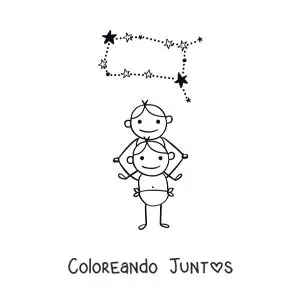 Imagen para colorear de caricatura de géminis con su constelación