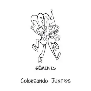 Imagen para colorear de caricatura de dos payasos del signo géminis