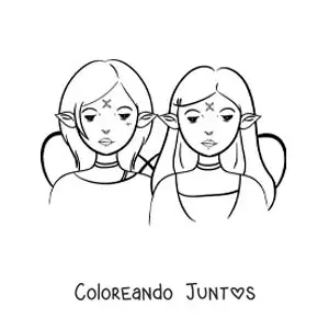 Imagen para colorear de dos chicas animadas del signo géminis de fantasía