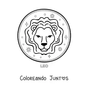 Imagen para colorear de león de leo animado con el nombre del signo y estrellas