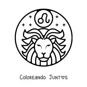 Imagen para colorear del león de leo fácil con el símbolo del signo zodiacal