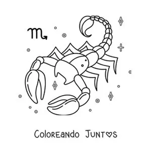 Imagen para colorear de escorpión del signo Escorpio con su símbolo y estrellas
