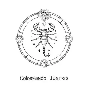 Imagen para colorear del signo astrológico de Escorpio con sus símbolos