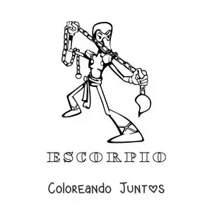 Imagen para colorear de caricatura animada del signo Escorpio con su nombre