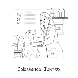 Imagen para colorear de una veterinaria examinando a un perro