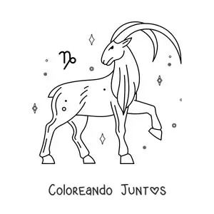 Imagen para colorear de la cabra de Capricornio animada con su símbolo y estrellas