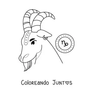 Imagen para colorear de la cabra del signo Capricornio animada con su símbolo