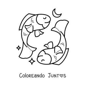 Imagen para colorear de peces del signo Piscis animados para niños