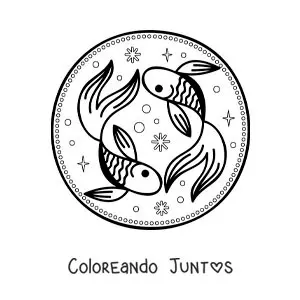 Imagen para colorear de dos peces del signo Piscis animados con estrellas para niños