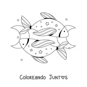 Imagen para colorear de los dos peces del signo Piscis con estrellas