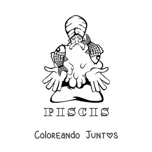 Imagen para colorear de caricatura para niños de un mago del signo Piscis con su nombre