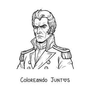 Imagen para colorear de Simón Bolívar animado con su uniforme