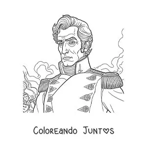 Imagen para colorear de Simón Bolívar en una batalla