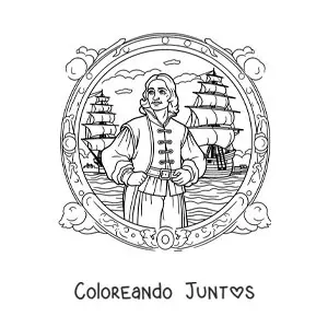 Imagen para colorear de Cristóbal Colón animado con las carabelas