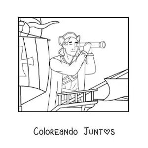 Imagen para colorear de Cristóbal Colón animado con su catalejo