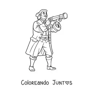 Imagen para colorear de Cristóbal Colón con un catalejo en caricatura