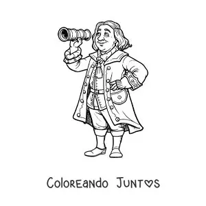 Imagen para colorear de Cristóbal Colón animado observando por un catalejo