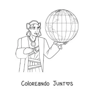 Imagen para colorear de Cristóbal Colón animado con un globo terráqueo