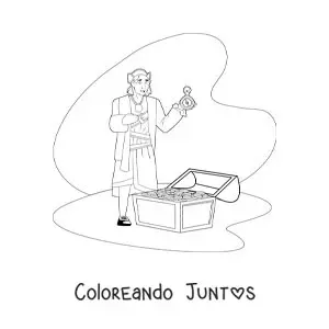 Imagen para colorear de Cristóbal Colón animado con un tesoro