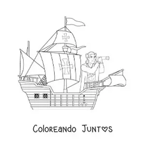 Imagen para colorear de Cristóbal Colón llegando a américa en su barco